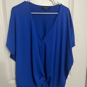 Eloquii Blue Tie Front Blouse with Relaxed Fit